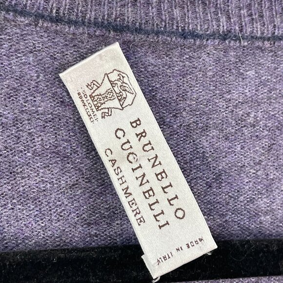BRUNELLO CUCINELLI Mens 54 Purple V Neck 100% Cashmere Sweater *FLAW* - Picture 3 of 11